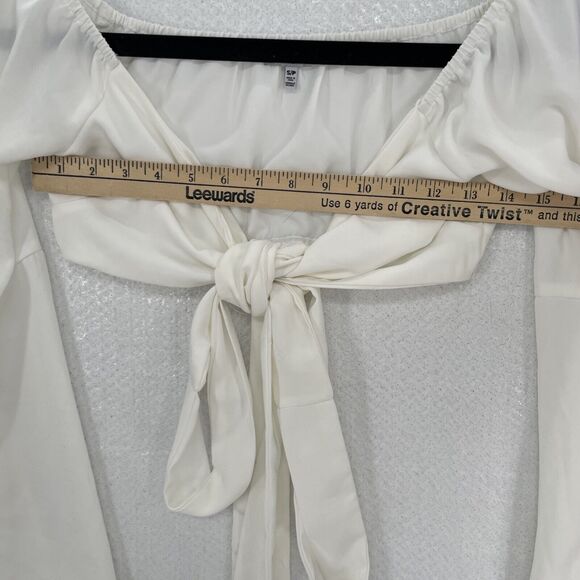 Tobi Crop Top Tie Front Small White Long Flare Sleeve Elastic Back Festival Boho - Picture 12 of 12